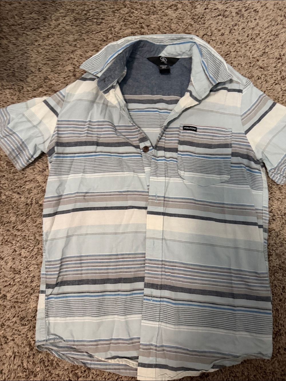 Volcom Light Blue & Gray Striped Short-Sleeve Button-Up Shirt